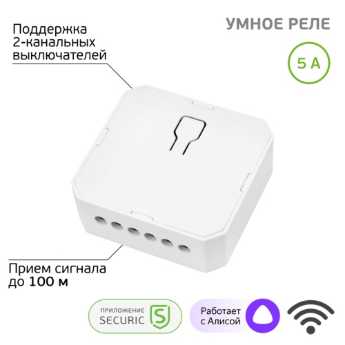 Умное Wi-Fi встраиваемое реле SECURIC двухканальное | код SEC-HV-201-2W | SECURIC