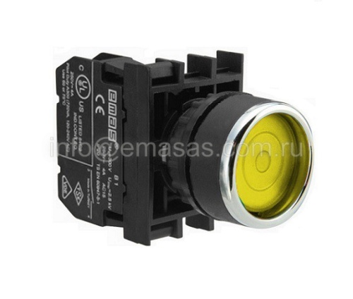 Кнопка с фиксацией желтая B100FS (1НО) | код B100FS| EMAS
