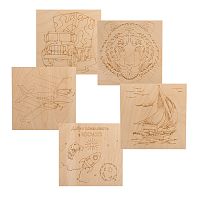 Доски для выжигания REXANT, Для мальчиков , 150х150 мм, набор 5 шт. (Тигр/Самолет/Машина/Парусник/Космос), пакет | код 12-0929 | REXANT