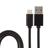 USB кабель microUSB, шнур в металлической оплетке черный | код 18-4221 | REXANT