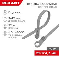 Хомут-стяжка нейлоновая под винт REXANT 220x4,3 мм, серая, упаковка 100 шт. | код 07-0204-3 | REXANT
