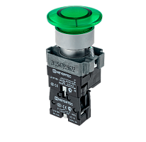 Кнопка грибовидная с LED подсветкой без фиксации, 220V AC/DC, 1NO, зеленый, O40 мм MTB2-BW3633 | код 59642| MEYERTEC