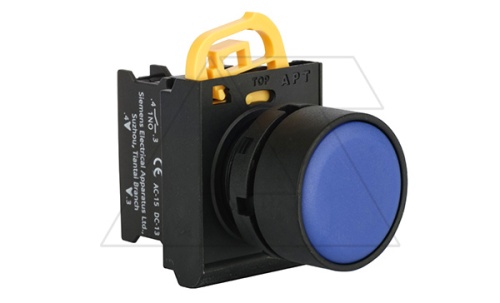 Кнопка плоская PB3E, синяя, с фиксацией, без подсветки, 1NO, 6A 230VAC/24VDC, 22mm, IP65 | код PB3E-FT0S10S00/B00 | АРТ