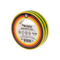 Изолента ПВХ KRANZ 0.13х15 мм, 10 м, желто-зеленая (10 шт./уп.) | код KR-09-2007 | KRANZ