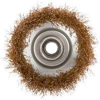 Кордщетка чашечная, гайка М14, стальная латунированная волнистая проволока 100 мм | код 39038 | FIT