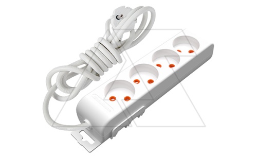 Ri-tech - Удлинитель 4x2P, нем. ст., со шторками, кабель 2x0,75мм?, 3м, белый | код 001-175-490002-03-00 | Mutlusan