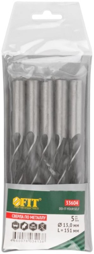 Сверло по металлу HSS черненые 13.0х151мм (уп.5шт) FIT 33604 фото 3