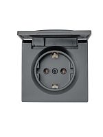 Розетка 1-м ОП LETO с заземл. с крышкой LETO ПБТ графит LEZARD 752-3400-123B