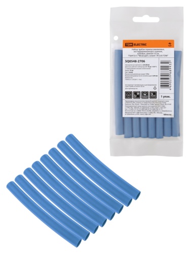 Набор трубок термоусаживаемых, клеевых Моноцвет, синий 7,9/2,65 TDM | код SQ0548-2706 | TDM