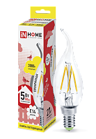 Лампа светодиодная LED-СВЕЧА НА ВЕТРУ-deco 5Вт 230В Е14 3000К 450Лм прозрачная IN HOME | код 4690612007625 | IN HOME