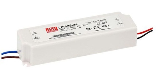Источник питания AC-DC, 36Вт, IP67, вход 90…264В AC, выход 15В/2,4А, изоляция 3000В AC, в кожухе 148х40х30мм, -30…+75С | код LPV-35-15 | MeanWell