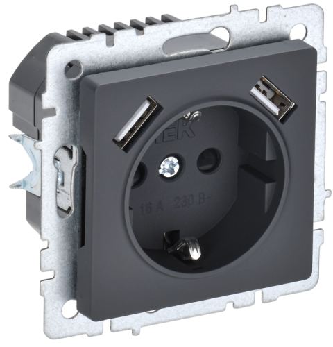 BRITE Роз. с з/к/ш 16А с USB A+A 3,1А РЮш10-2-БрГ граф. IEK | код BR-R14-16-U21-D31-K53 | IEK