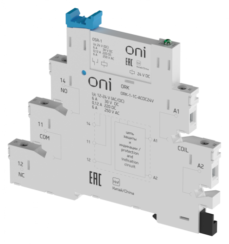 Реле интерфейсное ORK с розеткой 1C 24В AC/DC ONI | код ORK-1-1C-ACDC24V | ONI
