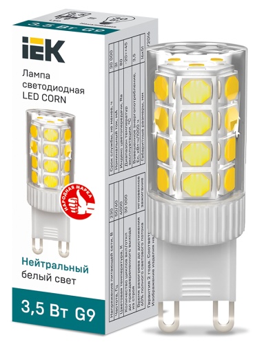 Лампа светодиодная CORN капсула 3,5Вт 230В 4000К керамика G9 | код LLE-CORN-4-230-40-G9 | IEK