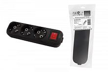 Колодка розеточная 3 гнезда 2П+3 c выключателем 16А 250В черная серии Народная | код SQ1806-0427 | TDM НАРОДНЫЙ