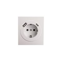 Розетка STRONG 1-ая с/з с/у з/ш 16А с USB A+C быстрой зарядки 5В/3А жемчуг KRANZ | код KR-78-0704-4 | KRANZ