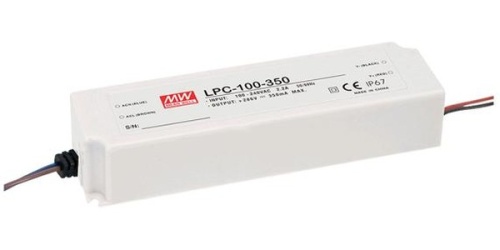 Источник питания AC-DC, 101.5Вт, вход 90...264 В AC, стабилизация тока, выход 1750мА/29...58В, изоляция 3000В AC, пластик IP67 190х52х37мм, -25…+50С | код LPC-100-1750 | MeanWell