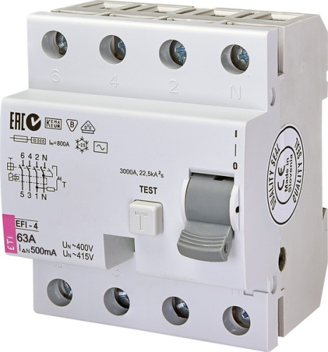 Реле дифференциальное (УЗО) EFI-4 63/0,5 тип AC (10kA) | код 002065144 | ETI