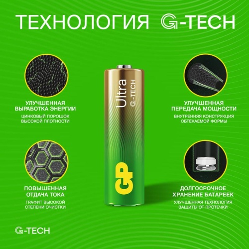 Элемент питания алкалиновый AA/LR6 1.5В Ultra Alkaline G-Tech (блист.2шт) GP 1229 фото 8