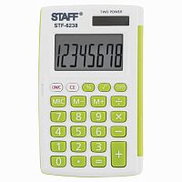 Калькулятор карманный STAFF STF-6238 (104х63 мм), 8 разядов, двойное питание, БЕЛЫЙ С ЗЕЛЁНЫМИ КНОПКАМИ, блистер, 250283 | код 250283 | STAFF