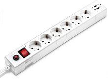 Удлинитель с сетевым фильтром 6х1.8м с заземл. 10А IP20 BU-SP1.8_USB_2A-W CCA 2200Вт бел. BURO 992309