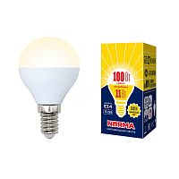 Лампа светодиодная LED-G45-11W/WW/E14/FR/NR Форма шар, матовая. Norma. Теплый (3000K). | код UL-00003832 | Uniel