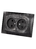 Розетка двойная 2П 10А 250В с защ. шт. старинное серебро Лама TDM | код SQ1815-0653 | TDM
