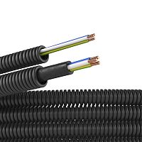 Электротруба ПНД гибкая гофр. д.16мм, цвет черный, с проводом ПуВ 3х2,5мм? РЭК ГОСТ+, 50м | код 7V71650 | DKC