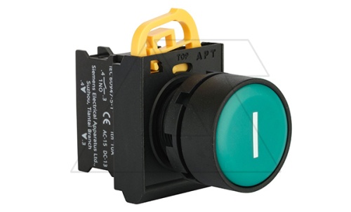 Кнопка плоская PB3E, зеленая I, без фиксации, без подсветки, 1NO, 6A 230VAC/24VDC, 22mm, IP65 | код PB3E-FM0S10S35/G00 | АРТ