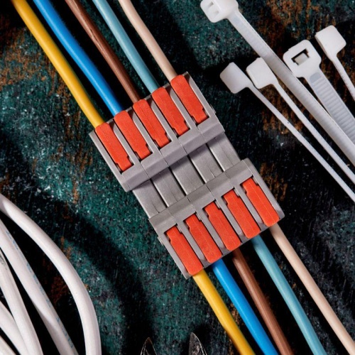 Клемма СМК 222-425R проходная разъемная 5 полюсов серая 0,2-2,5/4мм2, 3 шт. | код 07-5265-3 | REXANT