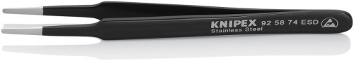 Пинцет ESD захватный прецизионный гладкие скруглённые губки 2 мм антистатический L-120 мм нержавеющая хромоникелевая сталь хромированный | код KN-925874ESD | KNIPEX