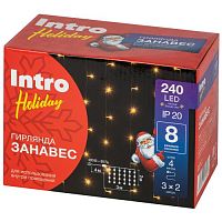 Гирлянда светодиодная "Занавес" 3х2м 240LED тепл. бел. 220В Holiday INZL-01W Intro Б0060437