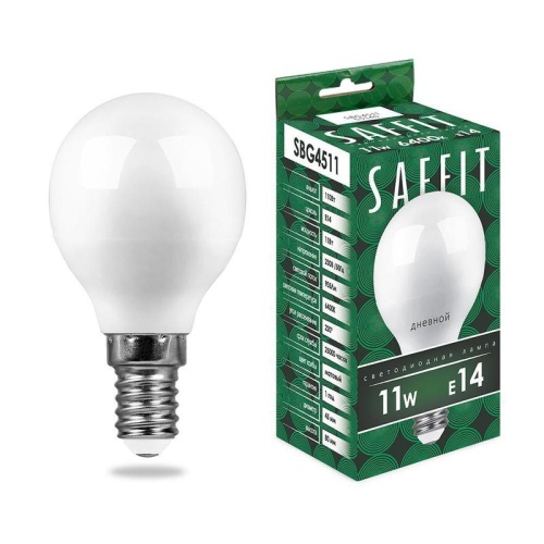 Лампа светодиодная 11Вт 230В E14 6400К G45 SBG4511 SAFFIT 55140