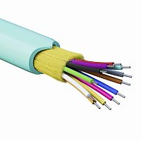 Кабель волоконно-оптический, распределительный, арамидные упрочняющие нити, для внутренней прокладки, нг(А)-HF, 12 ОВ, категорияOM3 (G.651.1) плотный буфер, 0,4 кН, барабан 2000 м | код RNDT3C12AQ01 | DKC