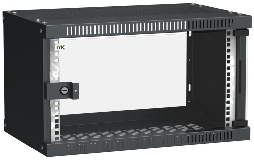 ITK Шкаф настенный LINEA WE 6U 550х350мм дверь стекло черный | код LWE5-06U53-GF | IEK ITK Шкаф настенный LINEA WE 6U 550х350мм дверь стекло черный | код LWE5-06U53-GF | IEK