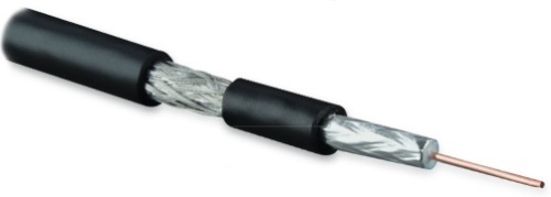 Кабель коаксиальный SAT703N 75 Ом жила - 17 AWG (1.13 mm медь solid) экран - фольга+оплетка (луженная медь 45%) общий диаметр 6.6мм изоляция PVC черный (бухта 100 м), Hyperline COAX-SAT703N-BK-100 | код 49101 | Hyperline