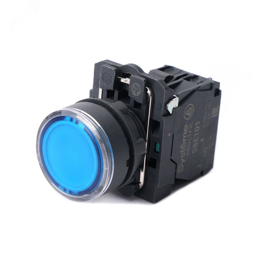 Кнопка SB5 с подсветкой в сборе модульная 22мм синяя пластик 24ВDC 1НО | код SB5AW36B1 | Systeme Electric