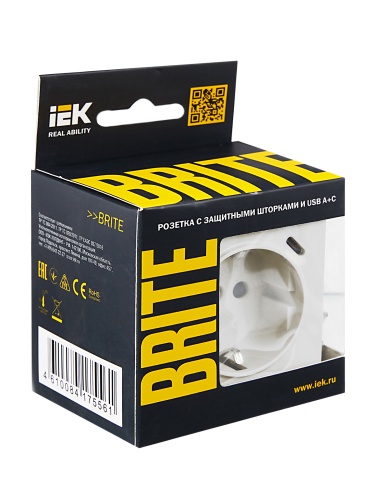 BRITE Роз. с з/к/ш 16А с USB A+C 18Вт РЮш11-1-БрЖ жемч. IEK | код BR-R14-16-U22-018-K36 | IEK фото 2