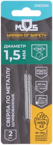 Сверла по металлу HSS шлифованные в блистере, угол заточки 135град, 1,5X43 мм (2 шт.) | код 35622М | FIT фото 3