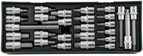 S06H427SP Набор насадок торцевых 3/8 и 1/2DR с вставками-битами в ложементе, 27 предметов | код S06H427SP | JONNESWAY