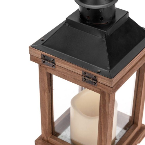 Декоративный фонарь со свечкой корпус из дерева размер 14х14х35cм цвет теплый белый | код 513-075 | Neon-Night фото 10