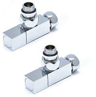 Комплект вентилей для полотенцесушителя угловой г/ш 3/4'х1/2' с квадратной ручкой хром | код 4630065366528 | ДВИН