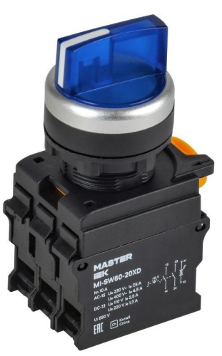 Переключатель с подсветкой на 3 положения 2NO синий MASTER IEK | код MI-SW60-20XD-4-14-3-K07 | IEK