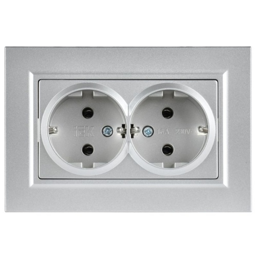 BRITE Розетка 2-местная с заземлением без защитных шторок плоская 16А в сборе РСПл12-3-БрА алюминий IEK | код BR-R27-16-K47-F | IEK BRITE Розетка 2-местная с заземлением без защитных шторок плоская 16А в сборе РСПл12-3-БрА алюминий IEK | код BR-R27-16-K47-F | IEK