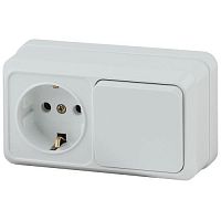 Блок розетка с выключателем Intro Quadro 2-701-01 горизонтальный 10(16)А-250В, IP20, ОУ, белый | код Б0053864 | ЭРА