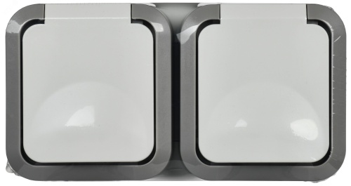 Розетка 2-м ОП TORS 16А IP55 TS222 горизонт. с заземл. с крышкой бел. | код TS-R26-16-55-G-K41 | IEK