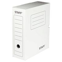 Короб архивный с клапаном А4 (260х325 мм), 100 мм, до 900 листов, микрогофрокартон, БЕЛЫЙ, STAFF, 128863 | код 128863 | STAFF