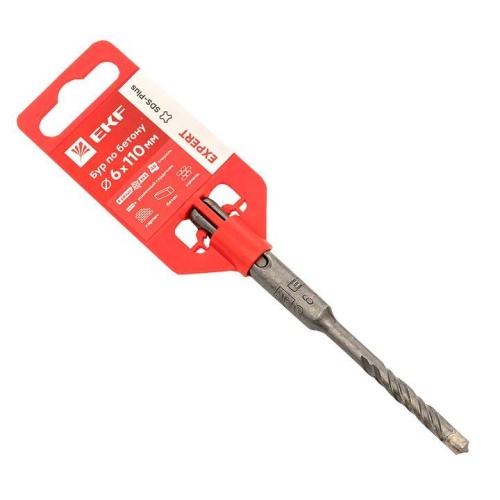 Бур по бетону SDS-plus 6х110 мм (4 резца)(4S спираль)EKF Expert | код db-6-110-4x4 | EKF Бур по бетону SDS-plus 6х110 мм (4 резца)(4S спираль)EKF Expert | код db-6-110-4x4 | EKF