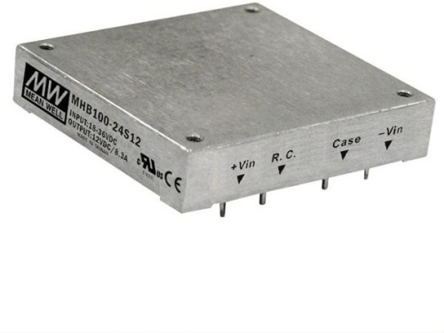 Источник питания DC-DC, 100Вт, вход 36…75В, выход 5В/20А, рег.выхода ±10% Uном, изоляция 1500В DC, в корпусе на печатную плату 57.9х61x12.7мм, -40…+100С, дист вкл/выкл | код MHB100-48S05 | MeanWell