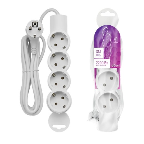 Удлинитель 4х3м с заземл. 10А IP20 ПВС 3х0.75 | код 32012 | REV